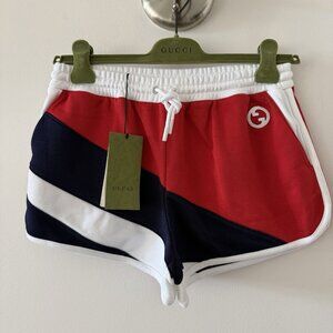 NWT Cotton Piquet Shorts with Interlocking G White Blue Red Sz M
